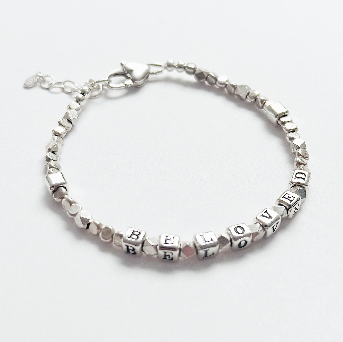 Beloved Love Bracelet in all sterling silver and a heart clasp