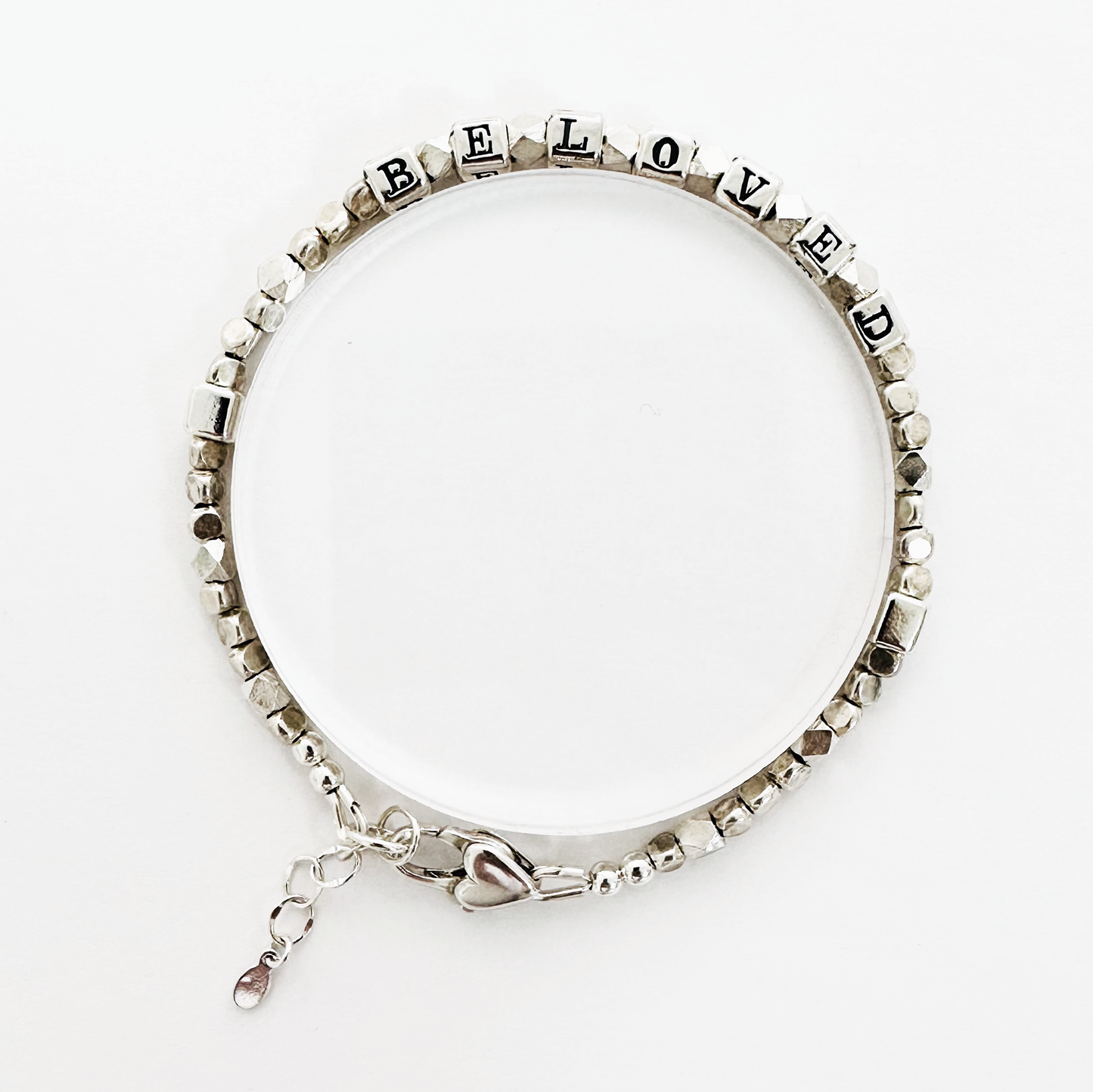 Beloved Love Bracelet in all sterling silver and a heart clasp